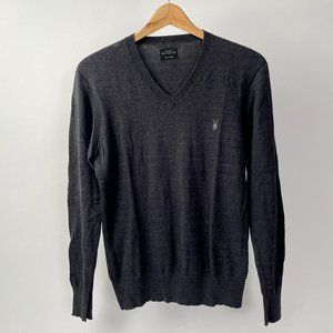 All Saints Lightweight Cotton V Neck Pullover Sweater, Charcoal Grey, Size S